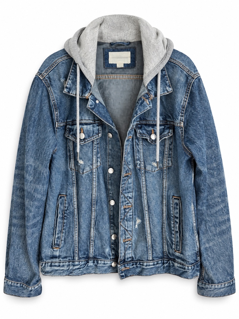 Aeropostale Men’s Distressed Hooded Denim Trucker Jacket Size L